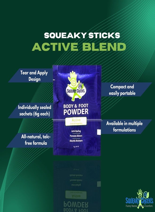 Squeaky Cheeks Squeaky Sticks -Active Blend, Talc-Free, All Natural Convenient Single-Use Powder Sachets for Travel, Outdoors & On-the-Go Freshness Relief from Chafing Sweat and Odor (6g X 10 pack) - Image 3